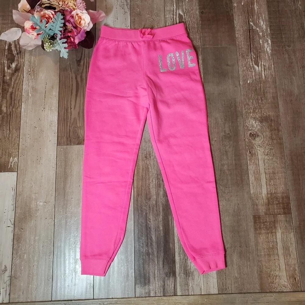 The Children’s Place Pink & Silver LOVE Jogger Sweatpants Girls Size Large 10/12